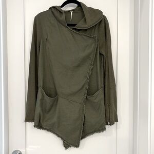 Free People linen jersey concept jacket, XS, military green.
